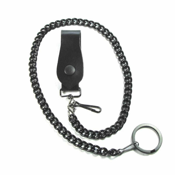 Matte Black Key Chain with Large Leather Fob 18"