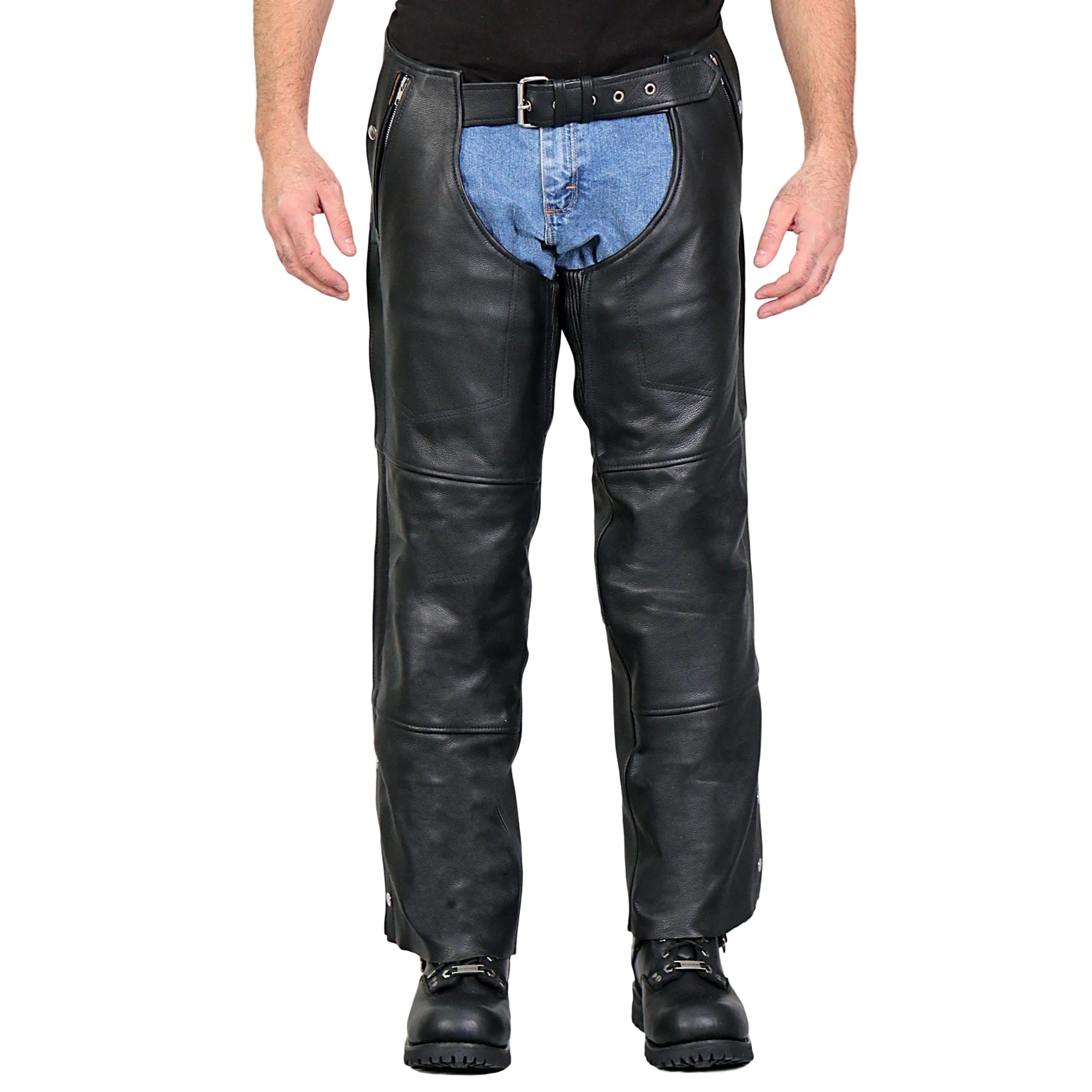 Hot Leathers CHM1010 Men’s Black Motorcycle 4 Pocket Leather Biker Chaps with Lining