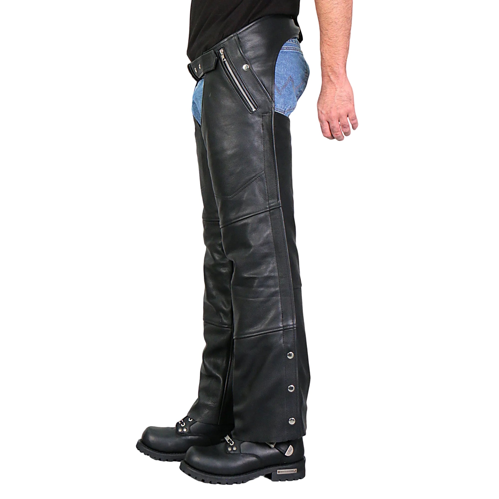 Hot Leathers CHM1010 Men’s Black Motorcycle 4 Pocket Leather Biker Chaps with Lining