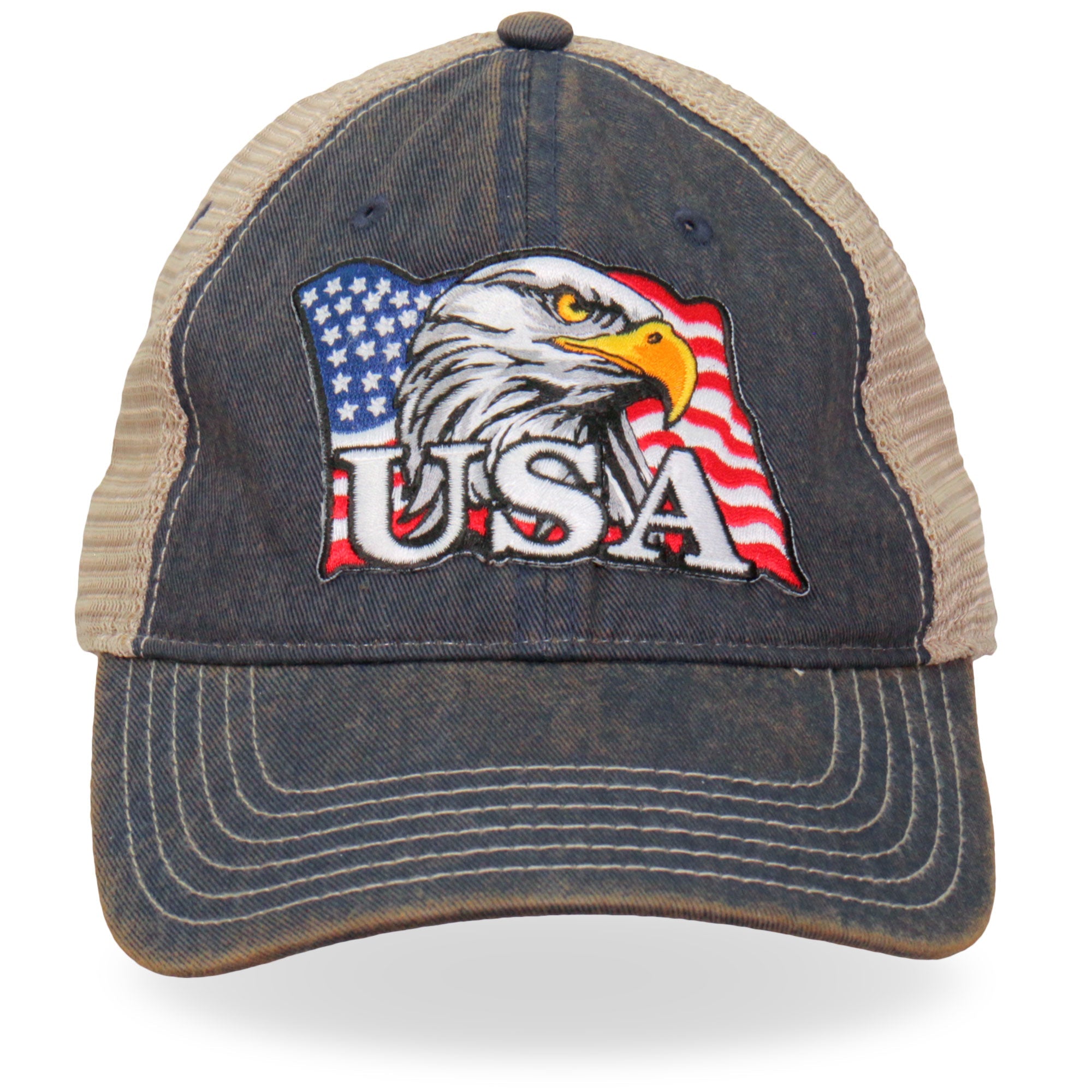 Hot Leathers GSH1023 USA, Eagle Head, and Flag Trucker Hat