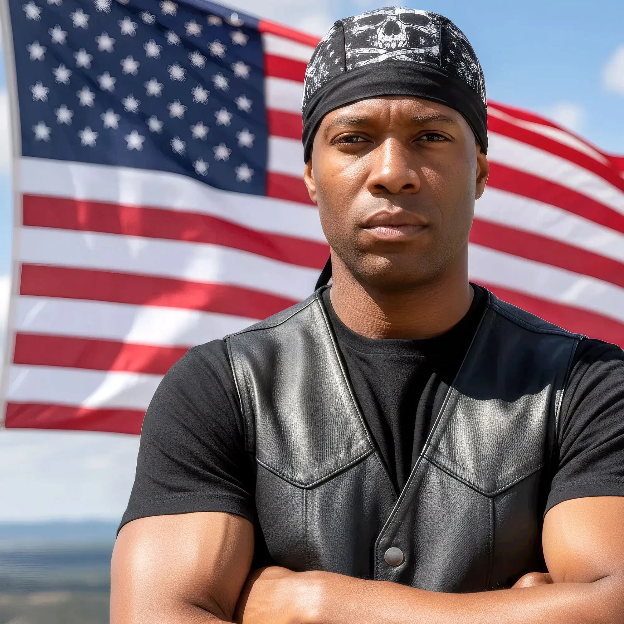 Hot Leathers Skull Flag Lightweight Headwrap HWH1090