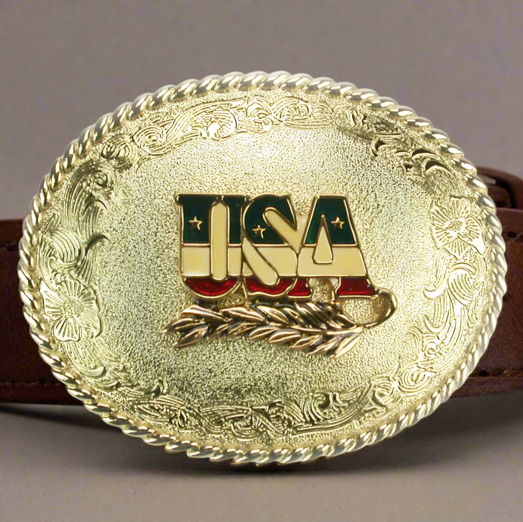 Gold Belt Buckle with USA Lettering