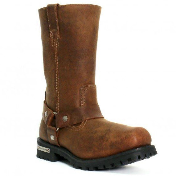 Hot Leathers Men's Rust Brown 11-inch Harness Motorcycle Leather Boots BTM1001 Full view