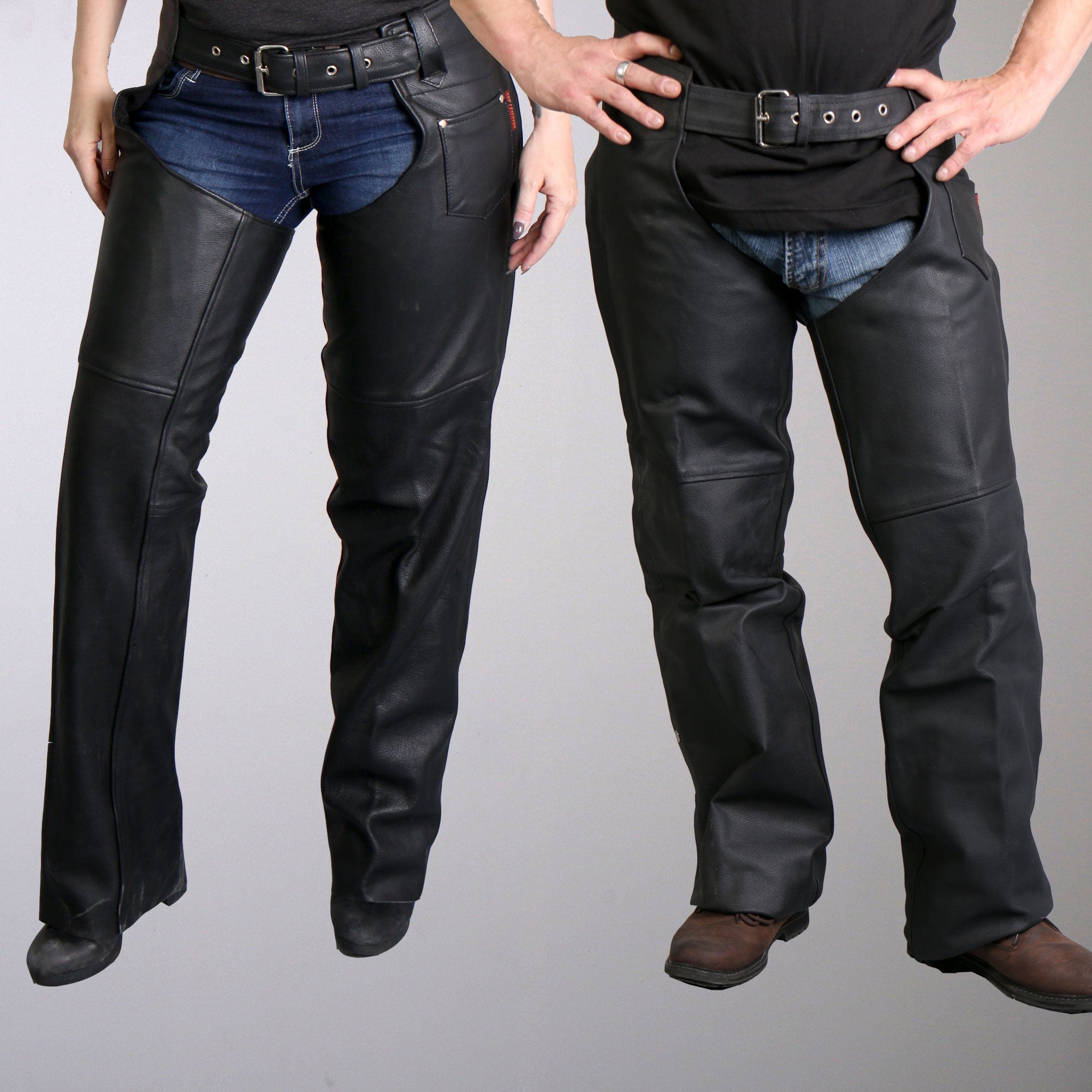 Hot Leathers CHM1001 Black Fully Lined Unisex Premium Leather Motorcycle Biker Rider Chaps