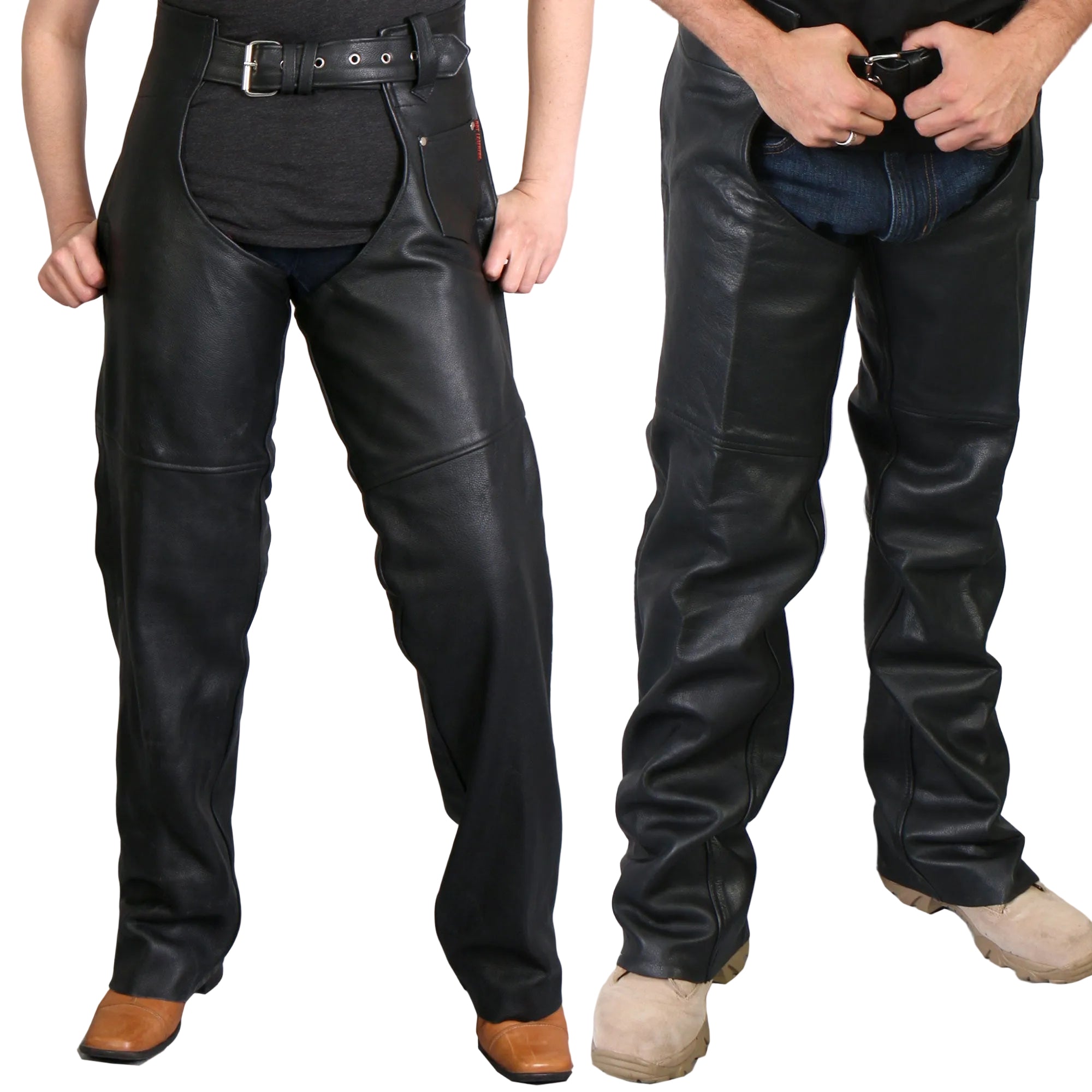 Hot Leathers CHM1005 Best Quality Fully Lined Motorcycle Unisex Black Leather Biker Chaps