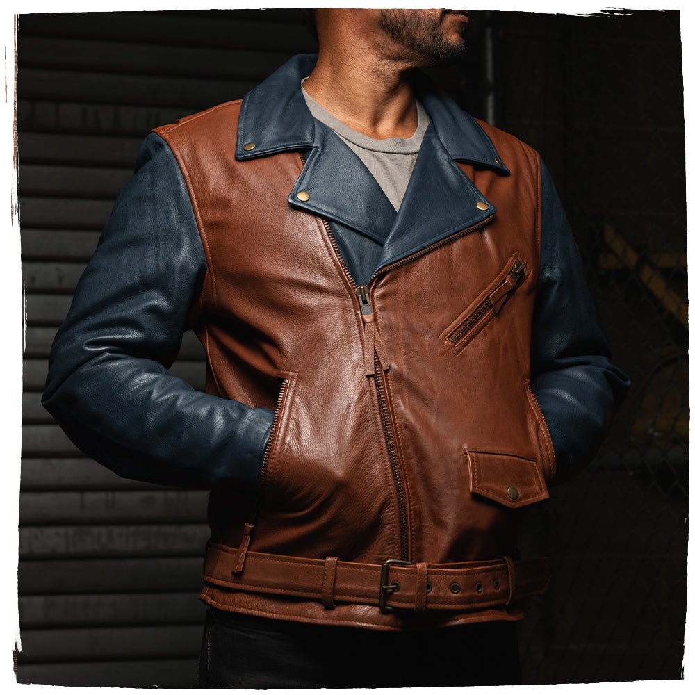 Custom Men's Brown and Black Leather Motorcycle Jacket