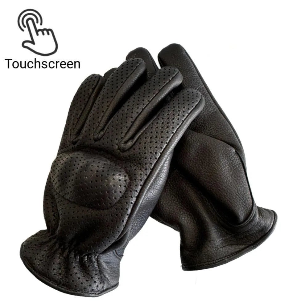 Legendary Uppercut Deerskin Short Wrist Perforated Knuckle Defense Touchscreen Motorcycle Gloves