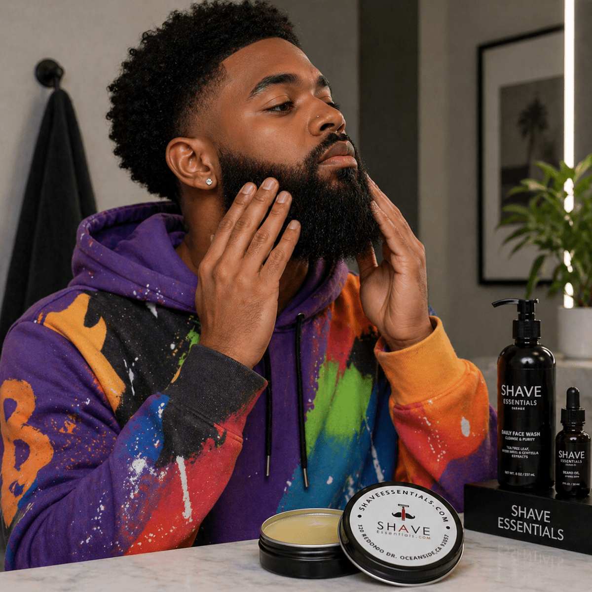 Natural Beard Balm by Shave Essentials applying to beard