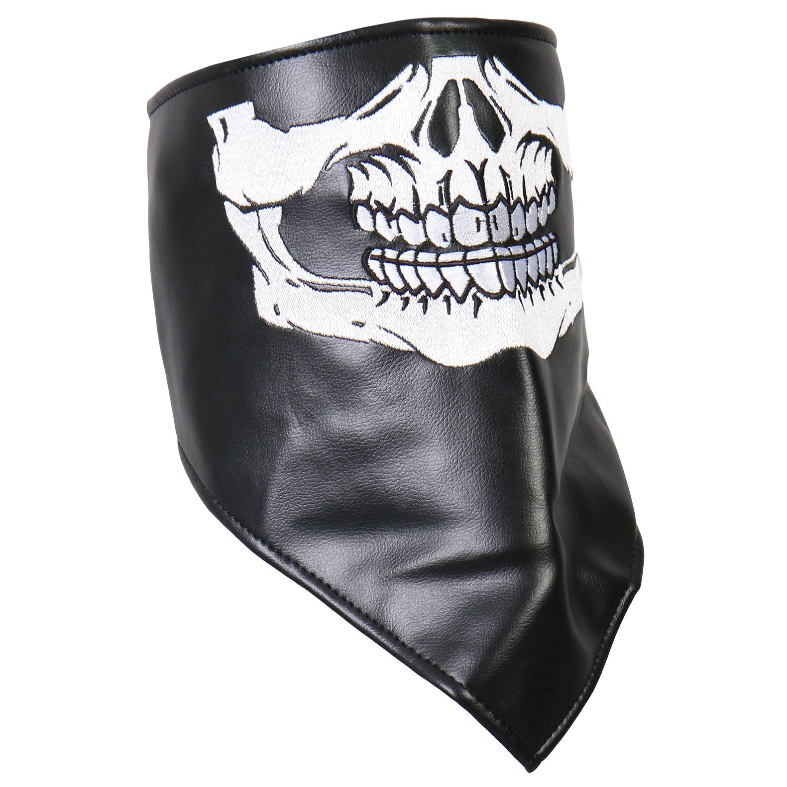 Hot Leathers NWL1004 Black Leather Skull Neck Warmer with Fleece Lining