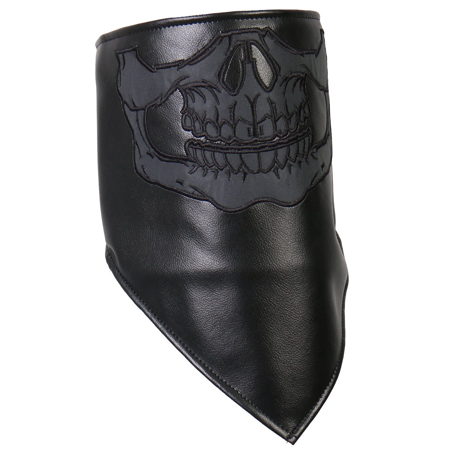 Hot Leathers NWL1008 Black Leather Reflective Skull Neck Warmer with Fleece Lining