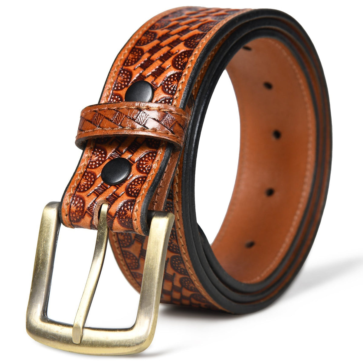 Modern Western Leather Belt with Brass Buckle