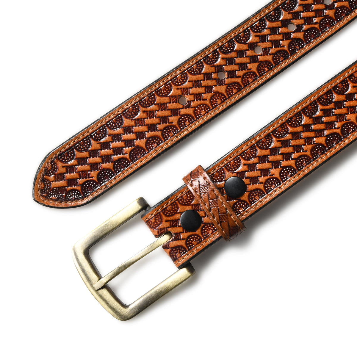 Modern Western Leather Belt showing buckle