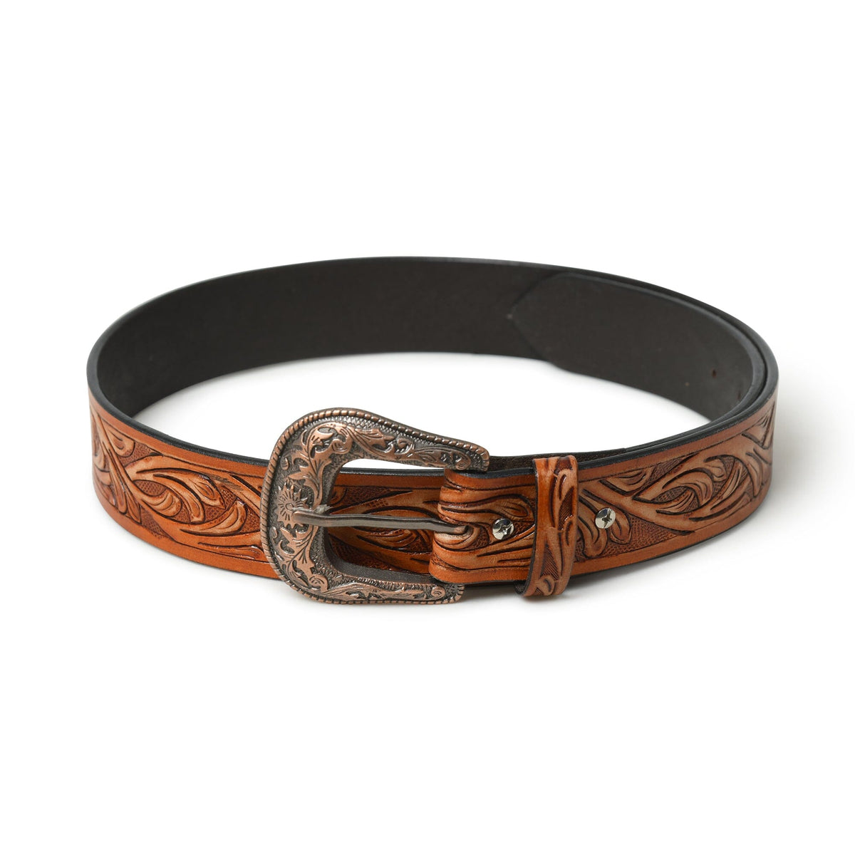 Western Cowboy Leather Belt - Brown front