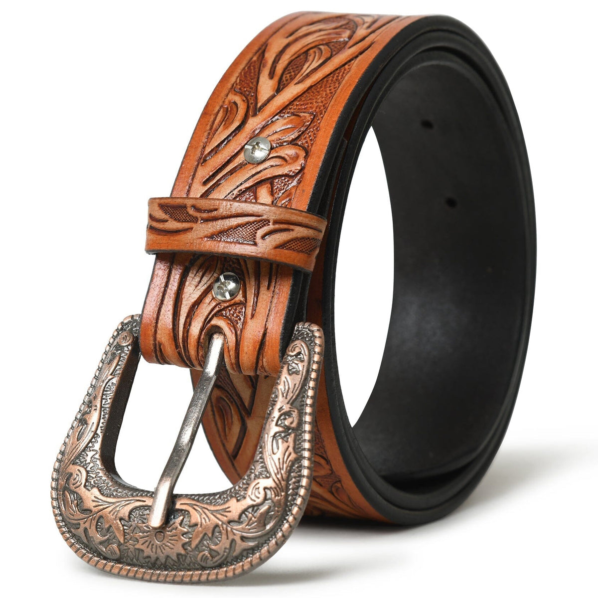 Western Cowboy Leather Belt - Brown