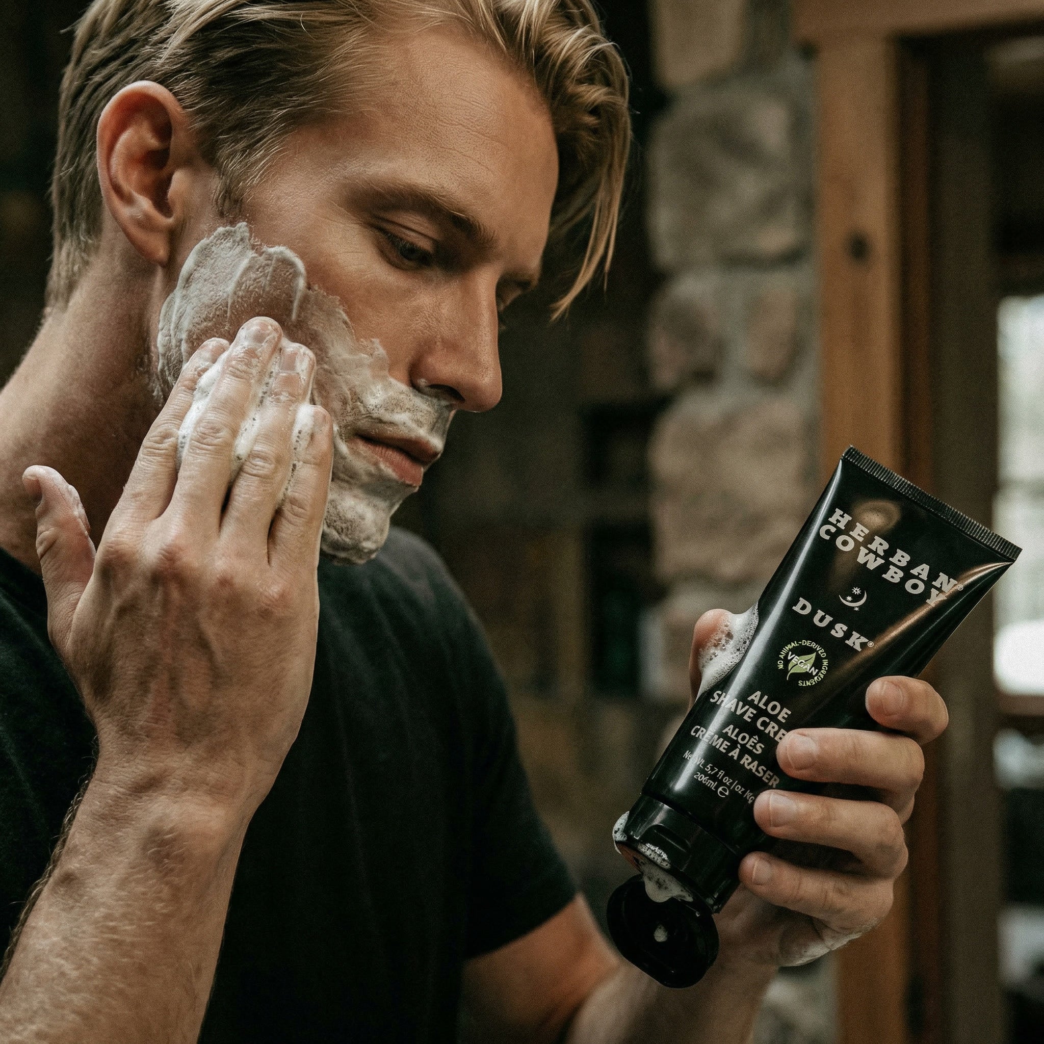Herban Cowboy Shave Cream in use