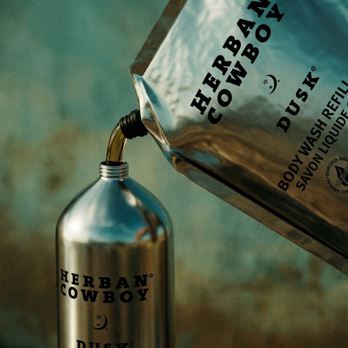 Dusk Body Wash Refill Pouch by Herban Cowboy refilling bottle