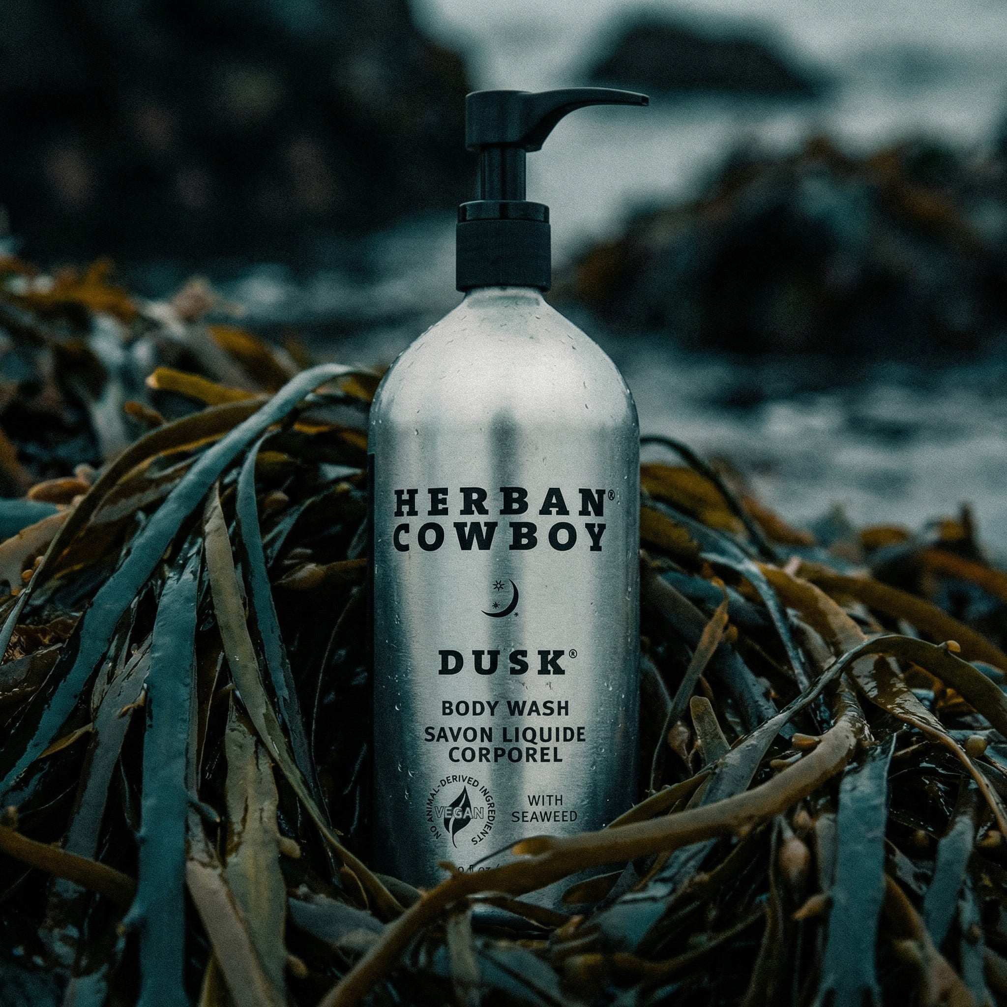 Dusk Body Wash Refillable Aluminum Pump by Herban Cowboy display