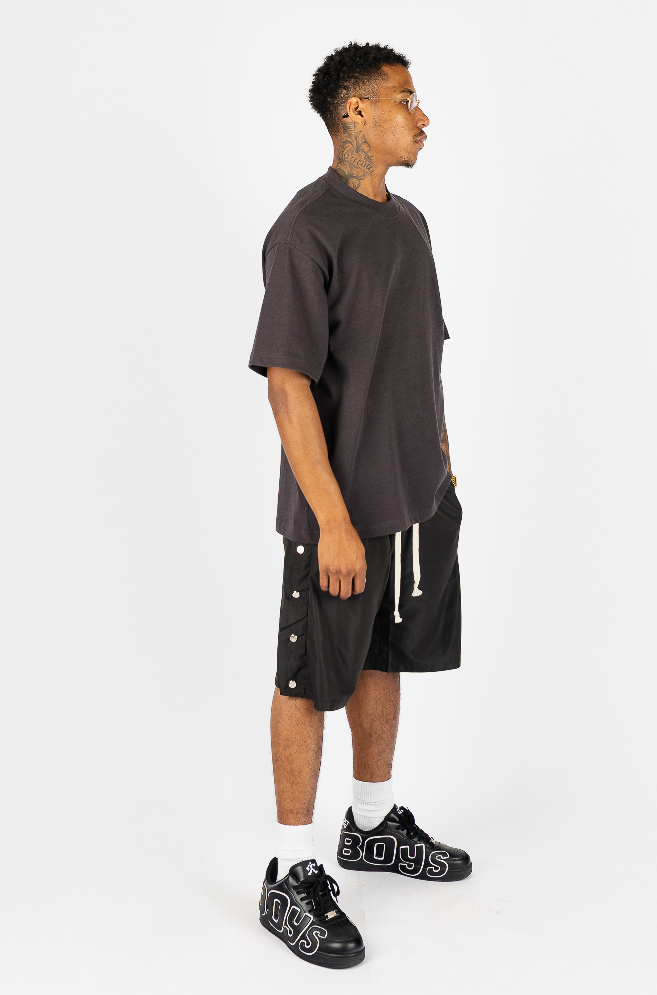 Side Snap Nylon Shorts