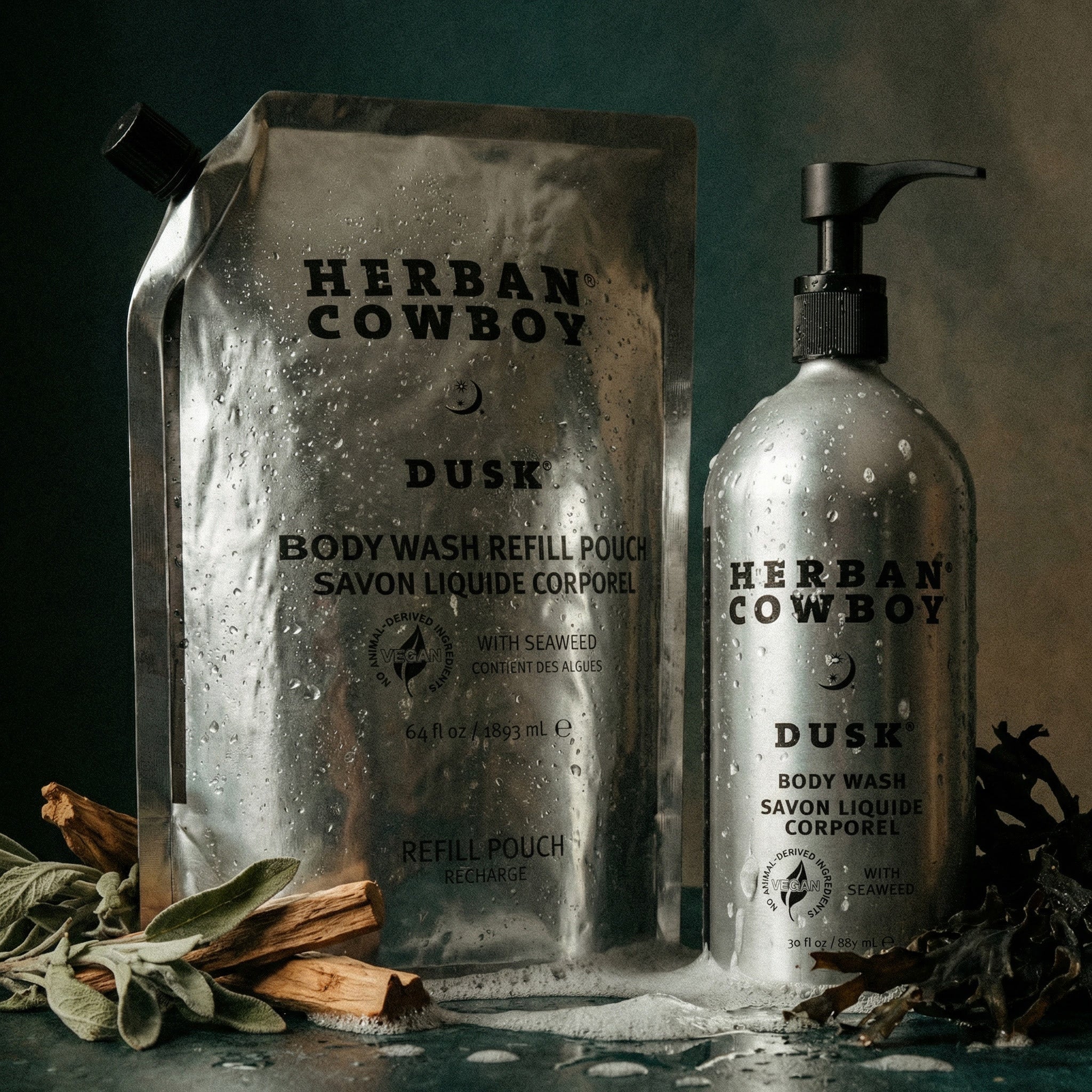 Dusk Body Wash in Pump Bottle & Refill Pouch by Herban Cowboy alt view