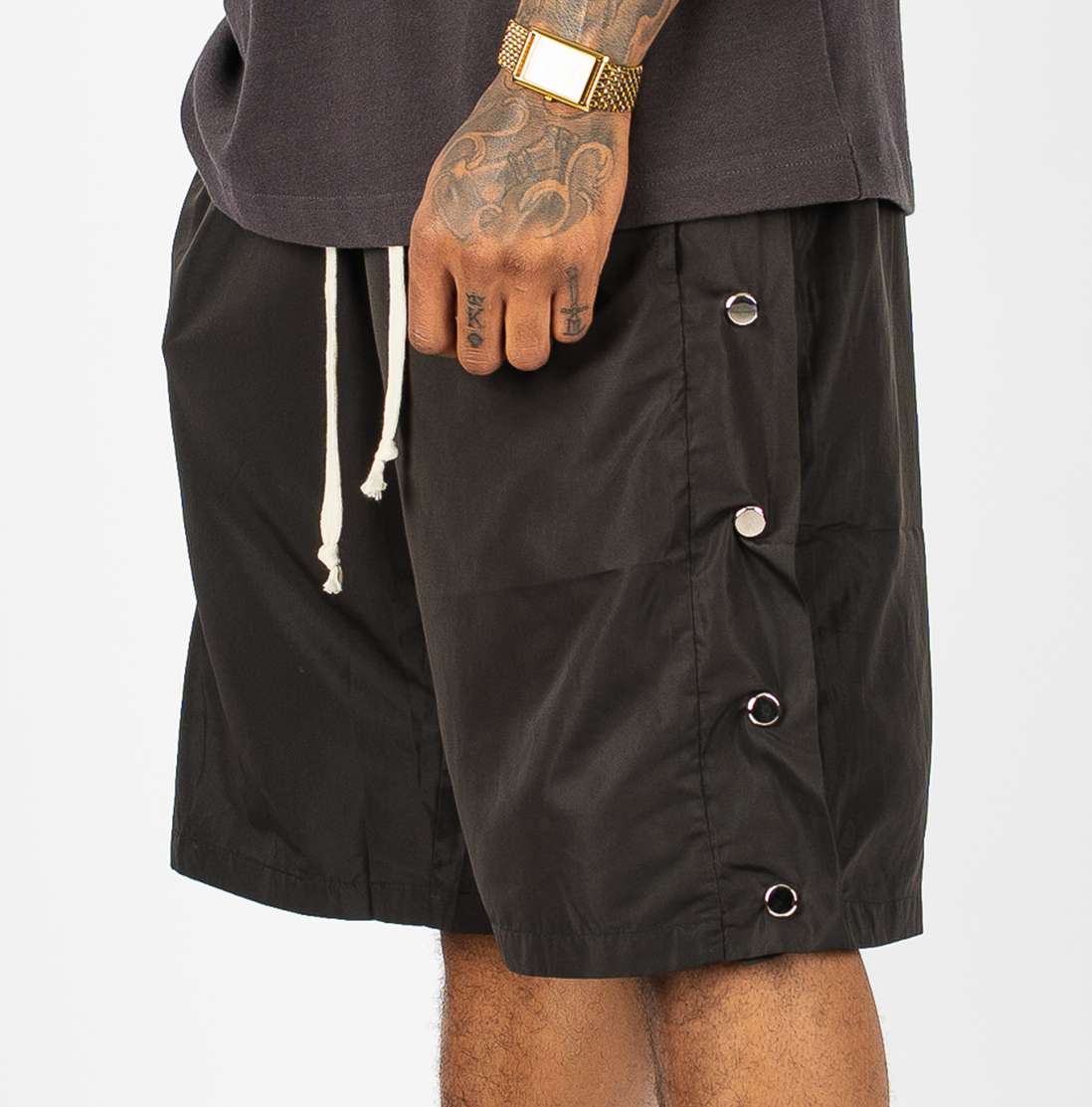 Side Snap Shorts in Black
