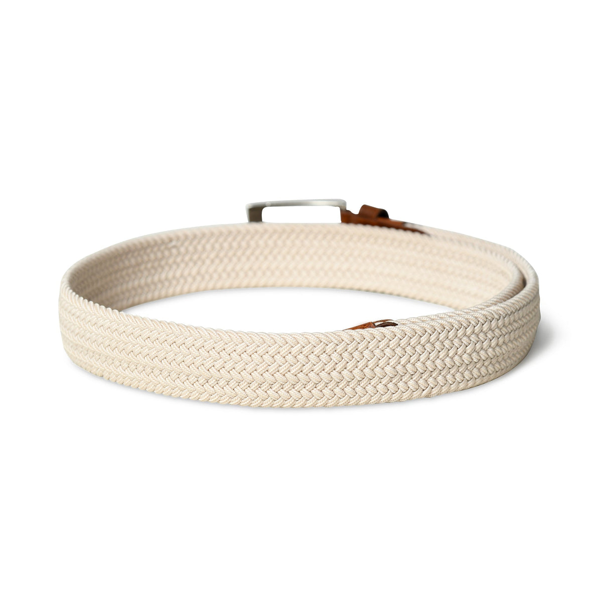 Cream & Brown Braided Canvas Leather Belt back