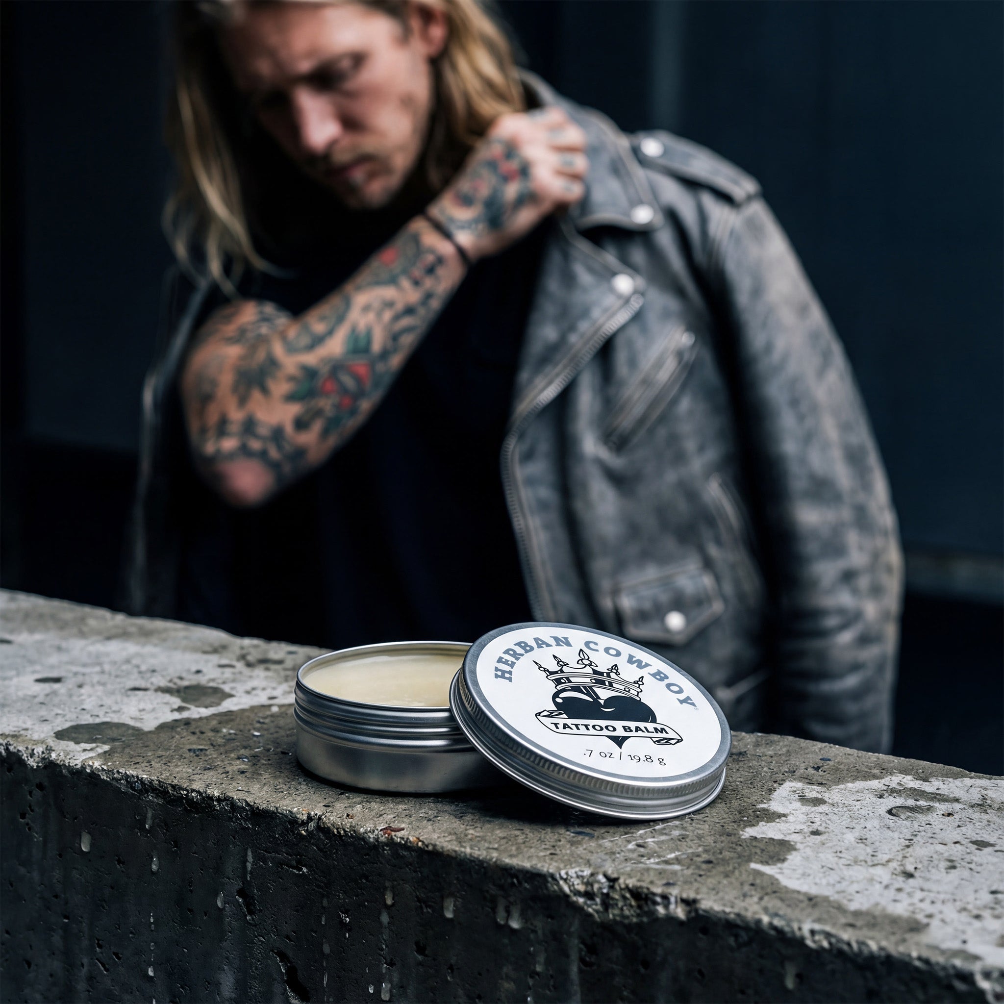 Tattoo Balm Travel Size by Herban Cowboy with model
