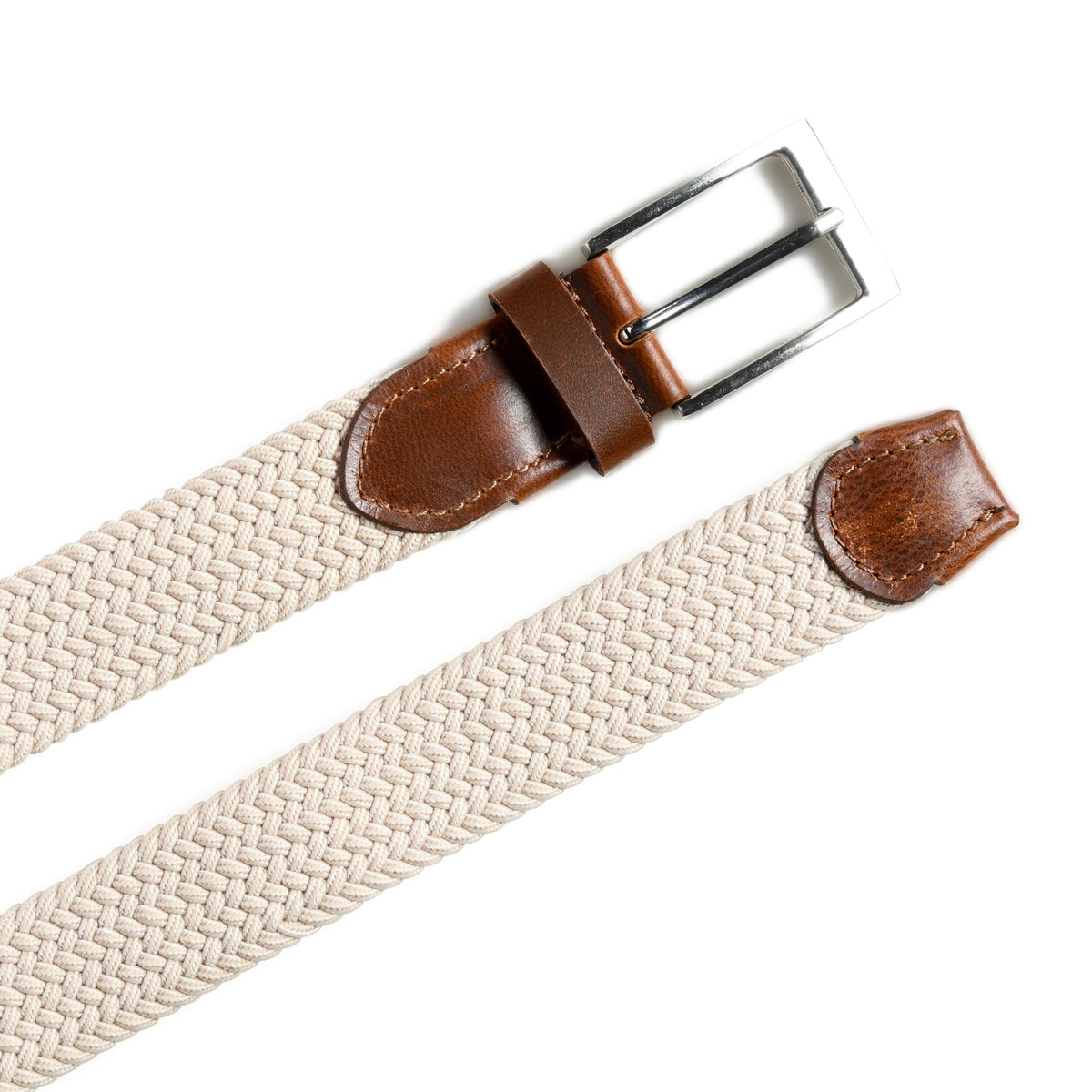 Cream & Brown Braided Canvas Leather Belt buckle