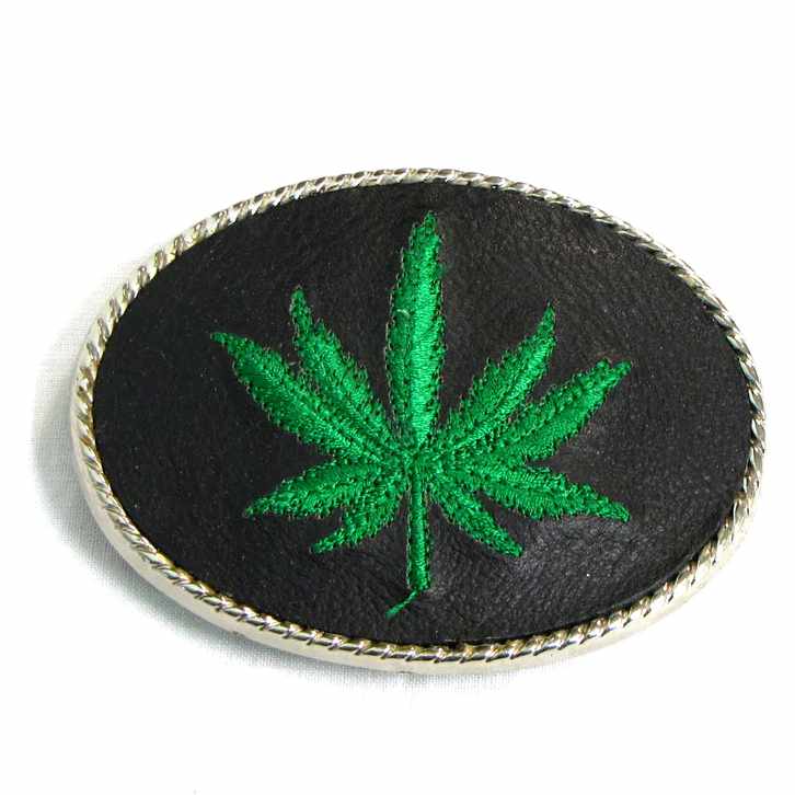 Embroidered Belt Buckle - Pot Cannabis Marijuana Leaf