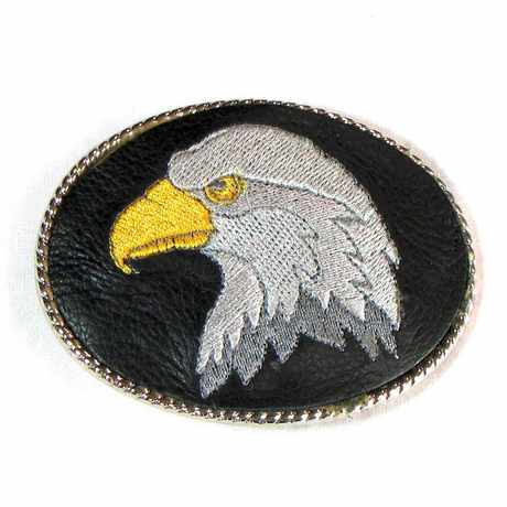 Embroidered Belt Buckle - Silver Eagle Head