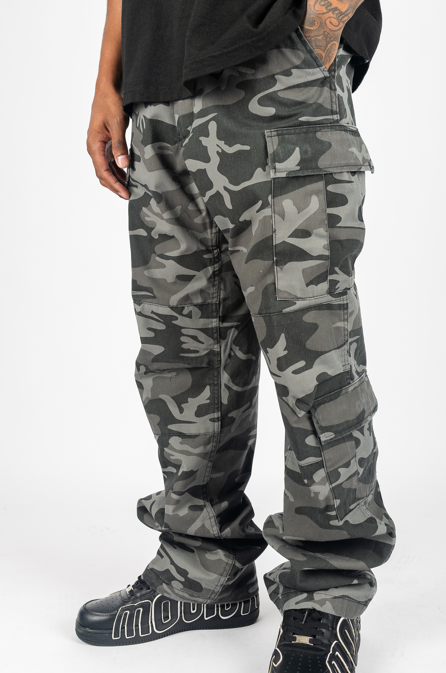 Vintage Cargo Fatigue Pants in Black Camo