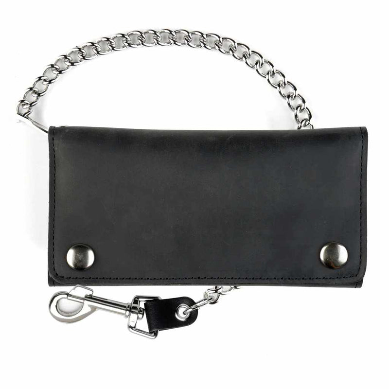 Credit Card Tri-Fold Wallet with Chain - Black