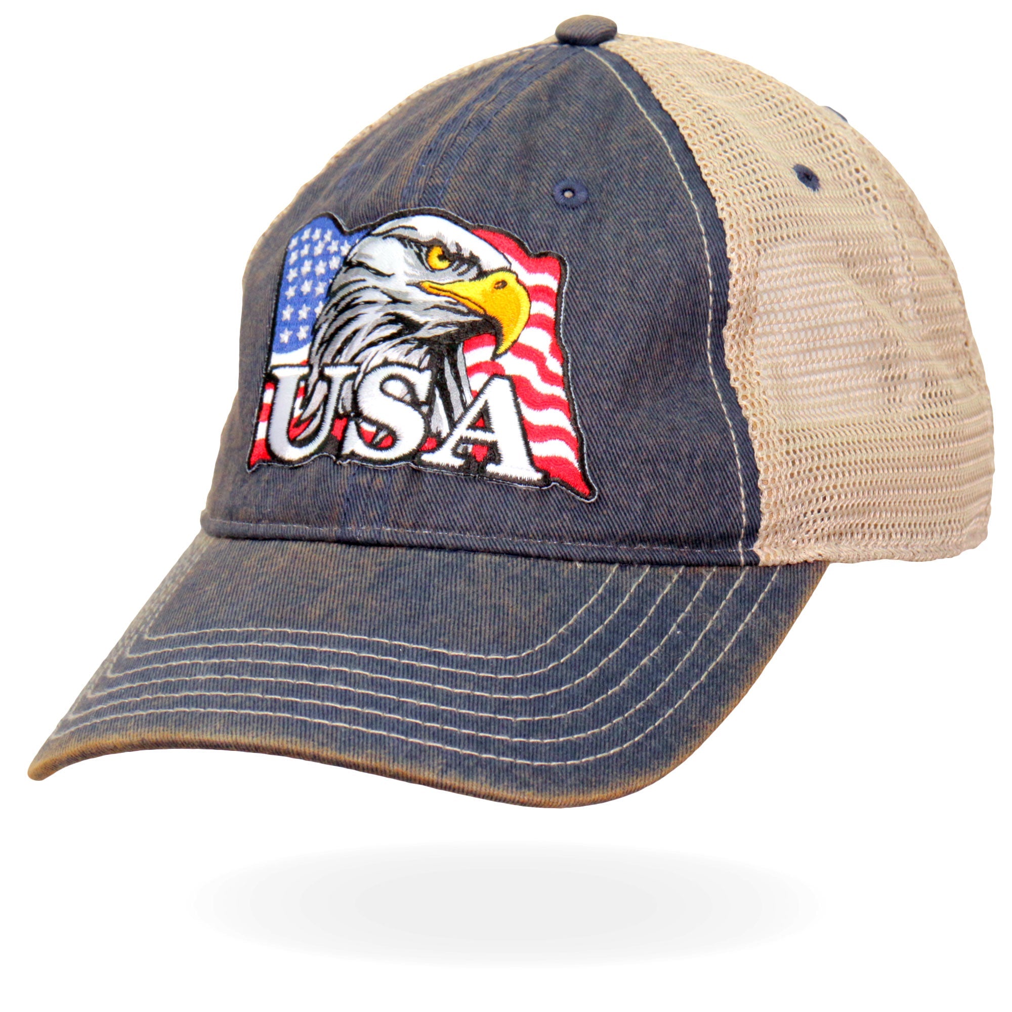 Hot Leathers GSH1023 USA, Eagle Head, and Flag Trucker Hat