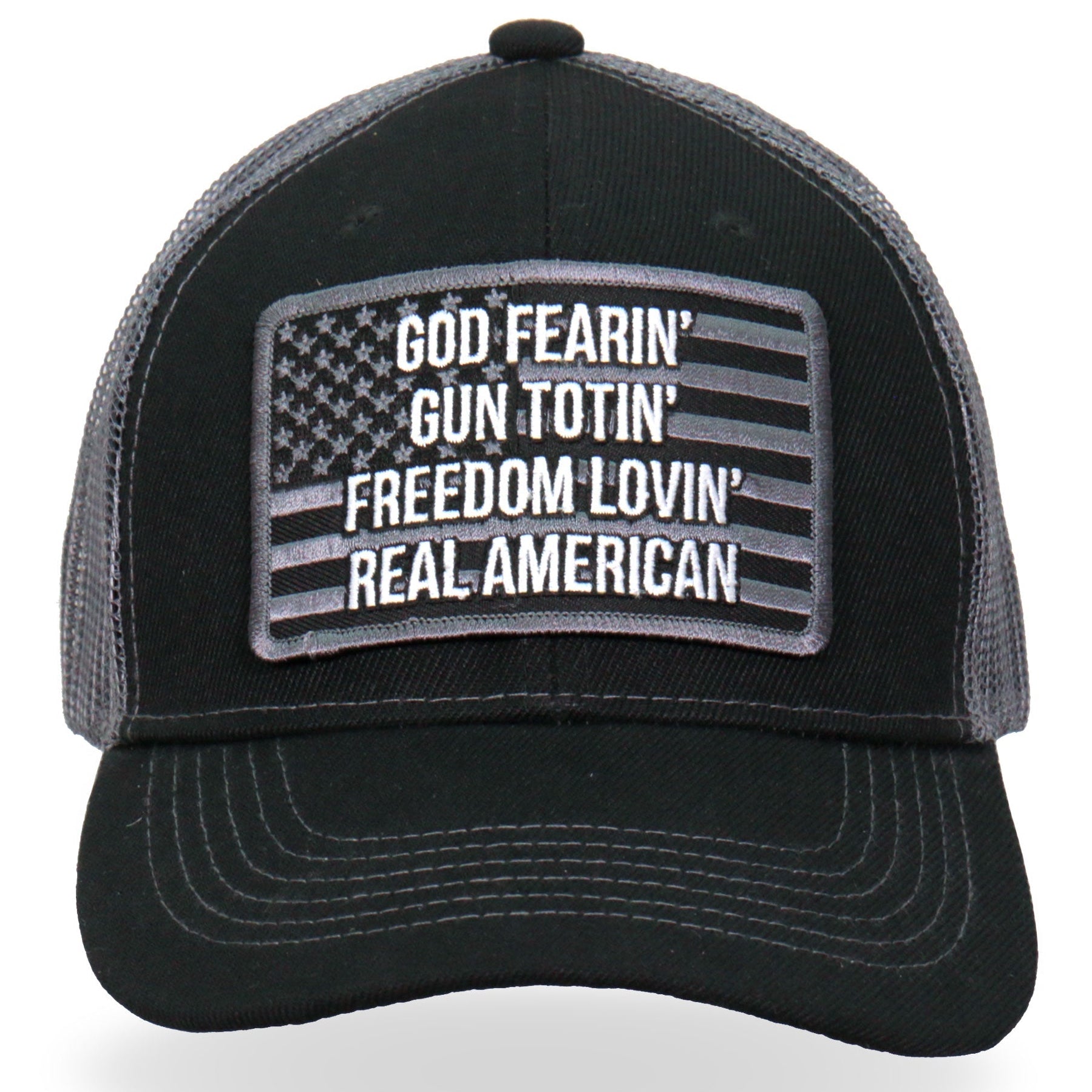 Hot Leathers GSH1032 God Fearin' Gun Totin' Freedom Lovin' Real American Trucker Hat