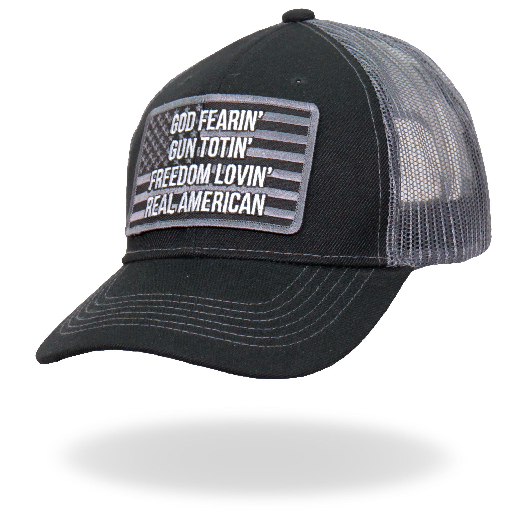 Hot Leathers GSH1032 God Fearin' Gun Totin' Freedom Lovin' Real American Trucker Hat