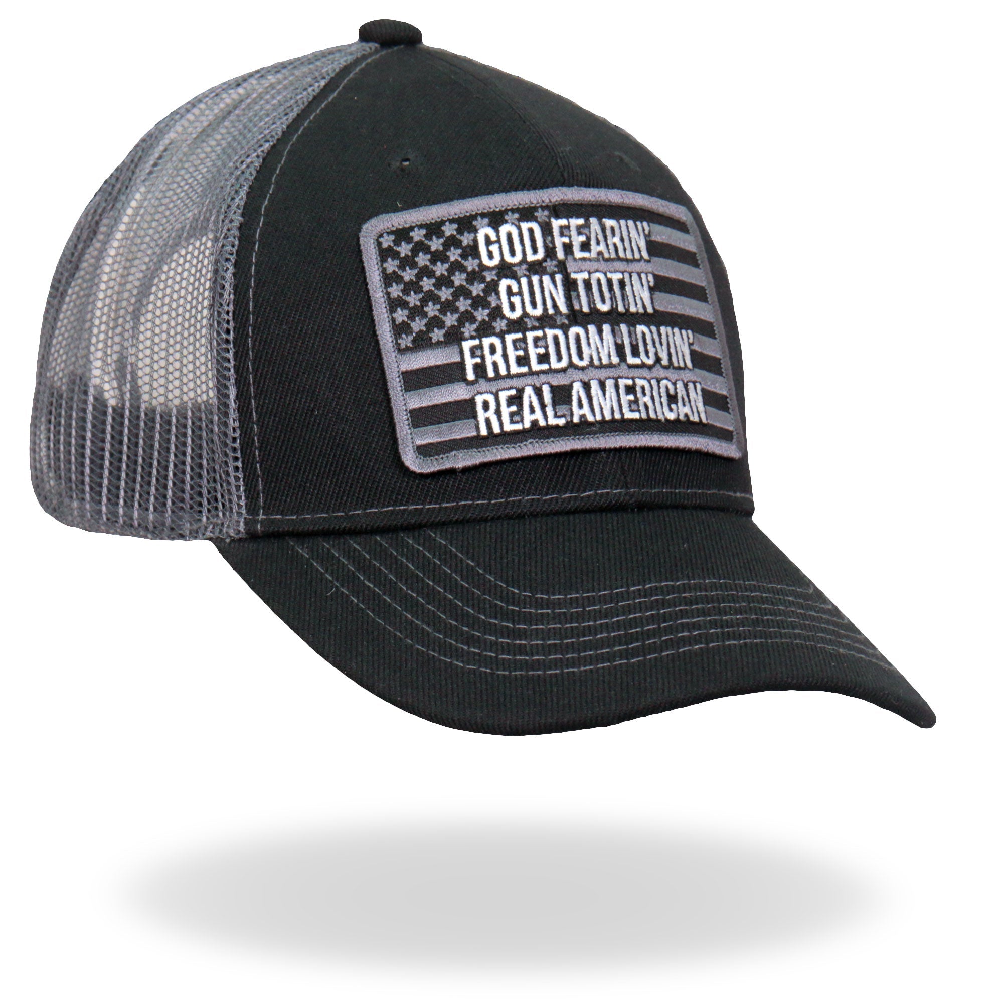 Hot Leathers GSH1032 God Fearin' Gun Totin' Freedom Lovin' Real American Trucker Hat