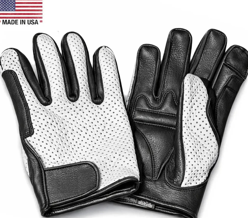 Legendary ILLEST DOZER White Ventilated Short Wrist Outseam Deerskin Motorcycle Gloves