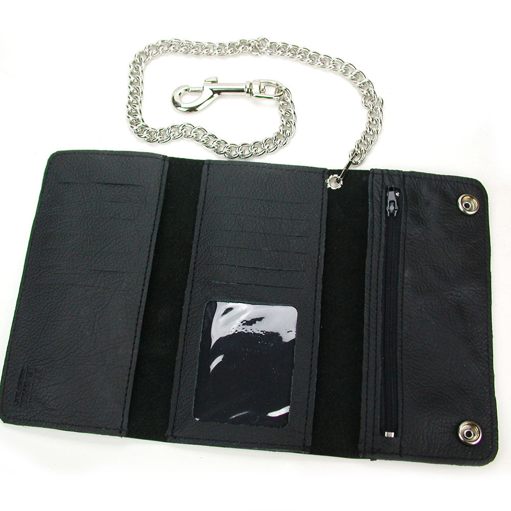 Credit Card Tri-Fold Wallet with Chain - Black