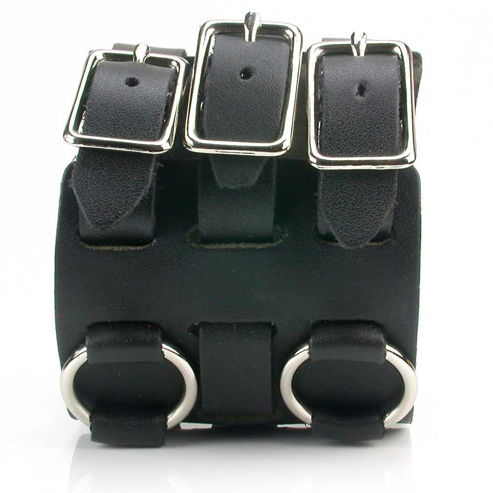 Studded Wrist Cuff Watch Band with Four Rings and Studs - Black