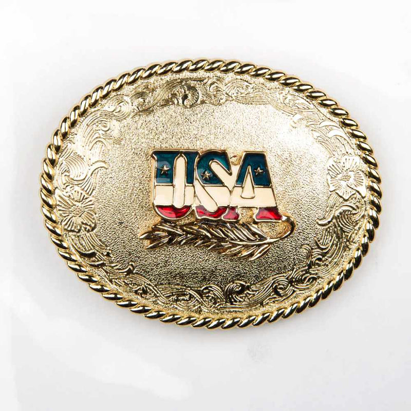 Gold Belt Buckle with USA Lettering