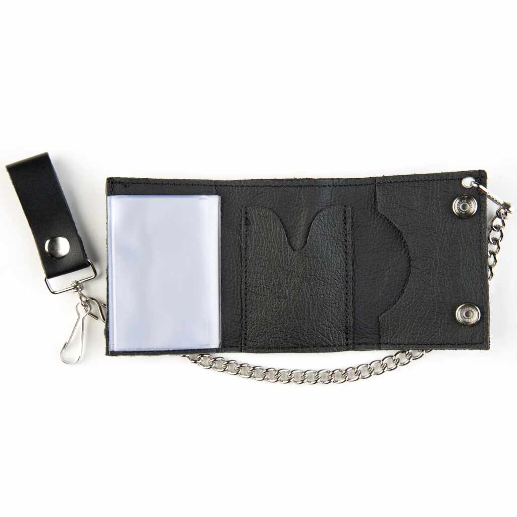 Tri-Fold Wallet with Chain - Plain Black