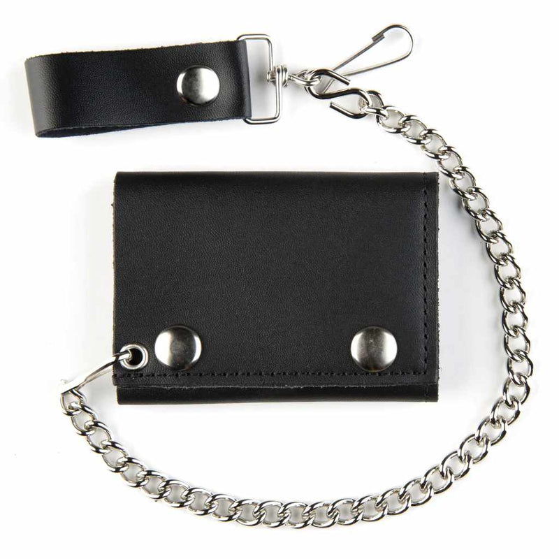 Tri-Fold Wallet with Chain - Plain Black