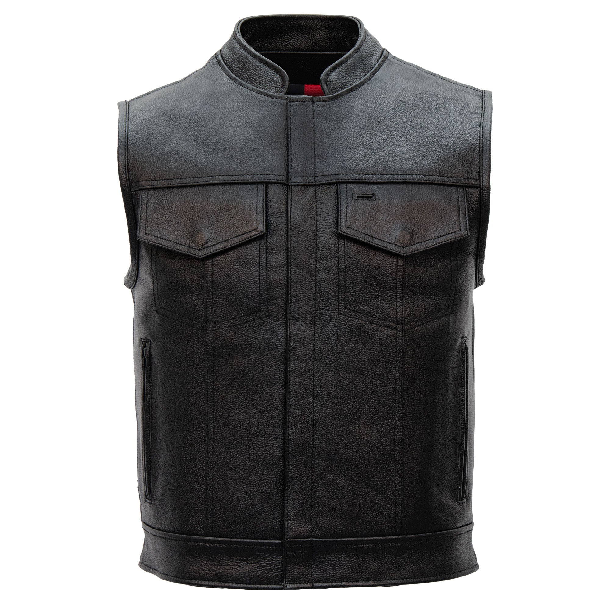 Hot Leathers VSM1060 Men's Black 'Flannel Red' Motorcycle Club Style Conceal and Carry Leather Biker Vest