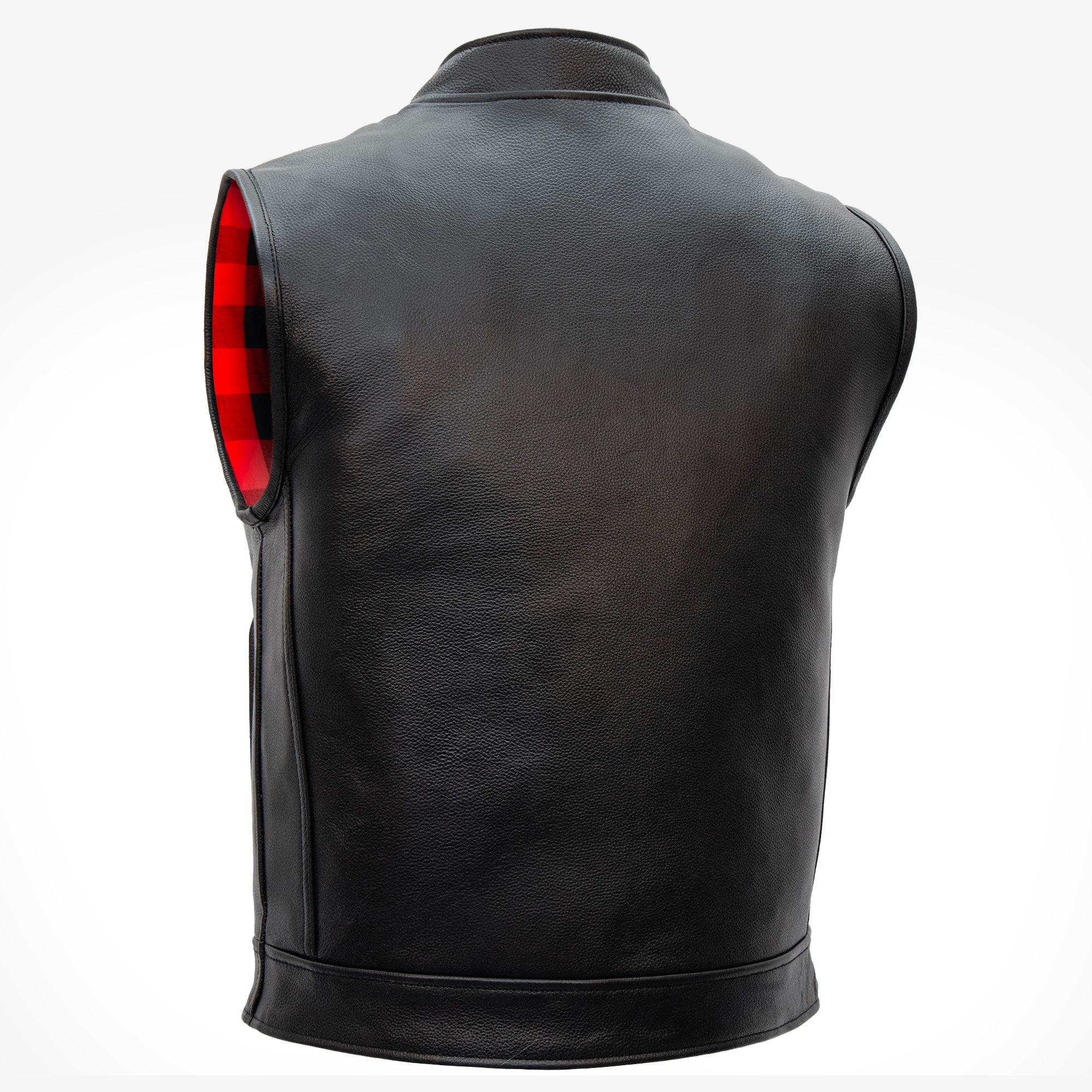 Hot Leathers VSM1060 Men's Black 'Flannel Red' Motorcycle Club Style Conceal and Carry Leather Biker Vest