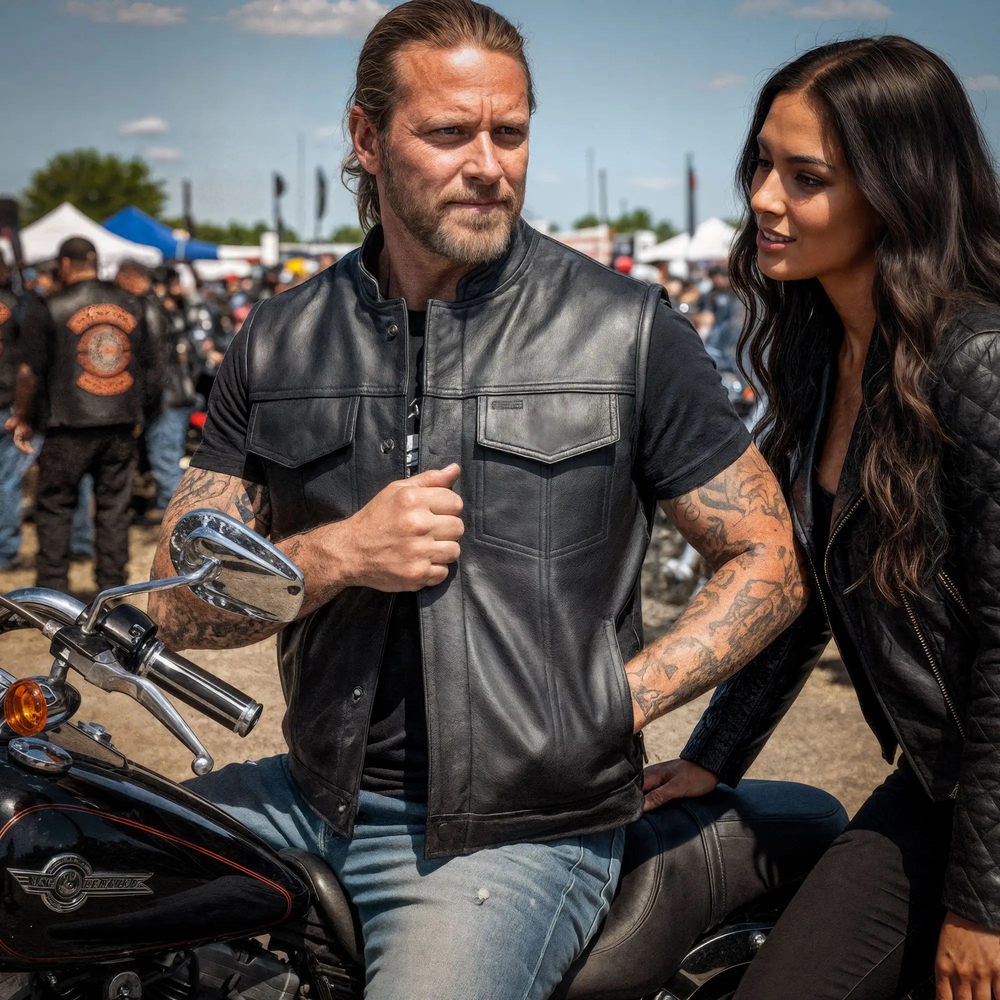 Hot Leathers VSM1060 Men's Black 'Flannel Red' Motorcycle Club Style Conceal and Carry Leather Biker Vest