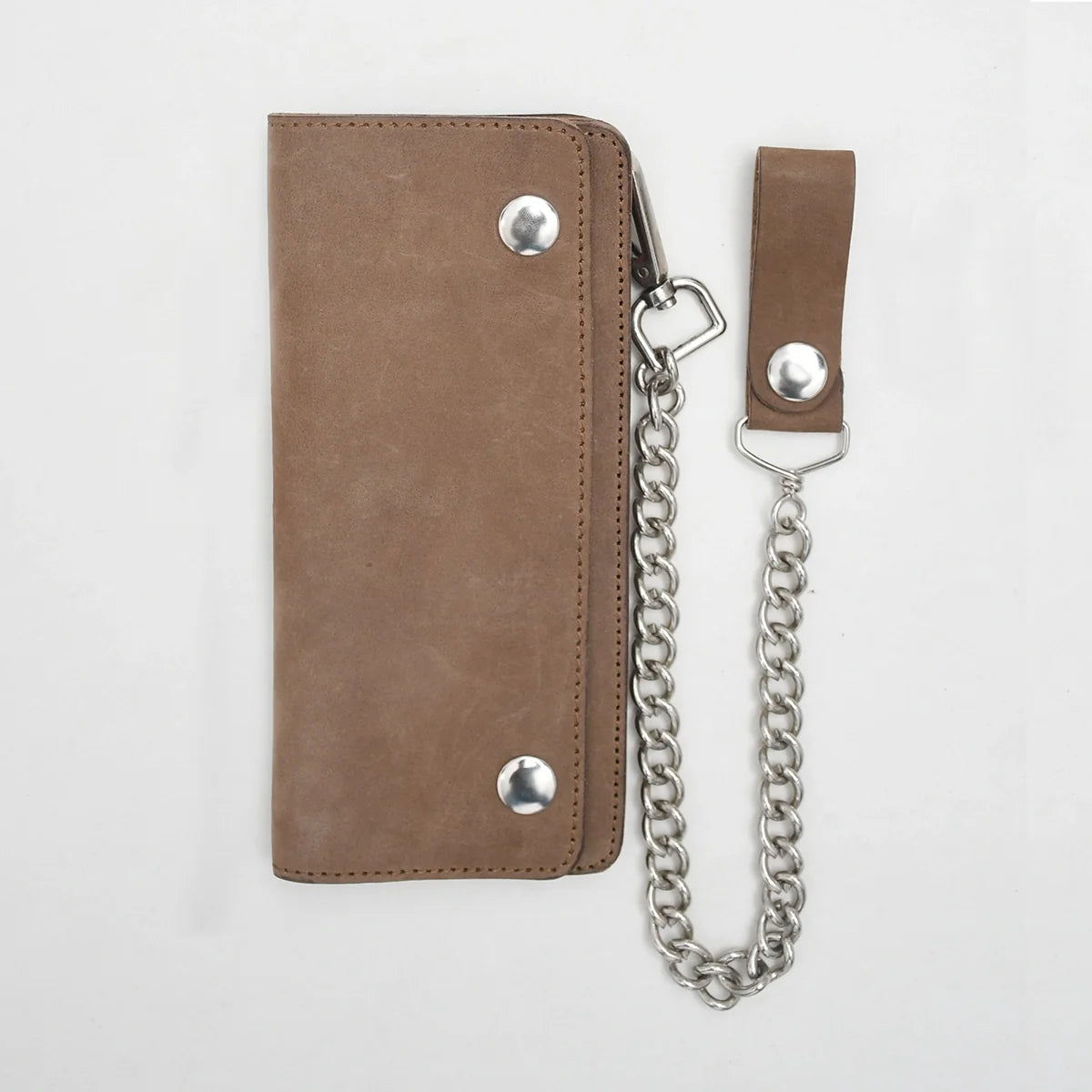 Large Vegetable Tanned Leather trucker Wallet with Chain