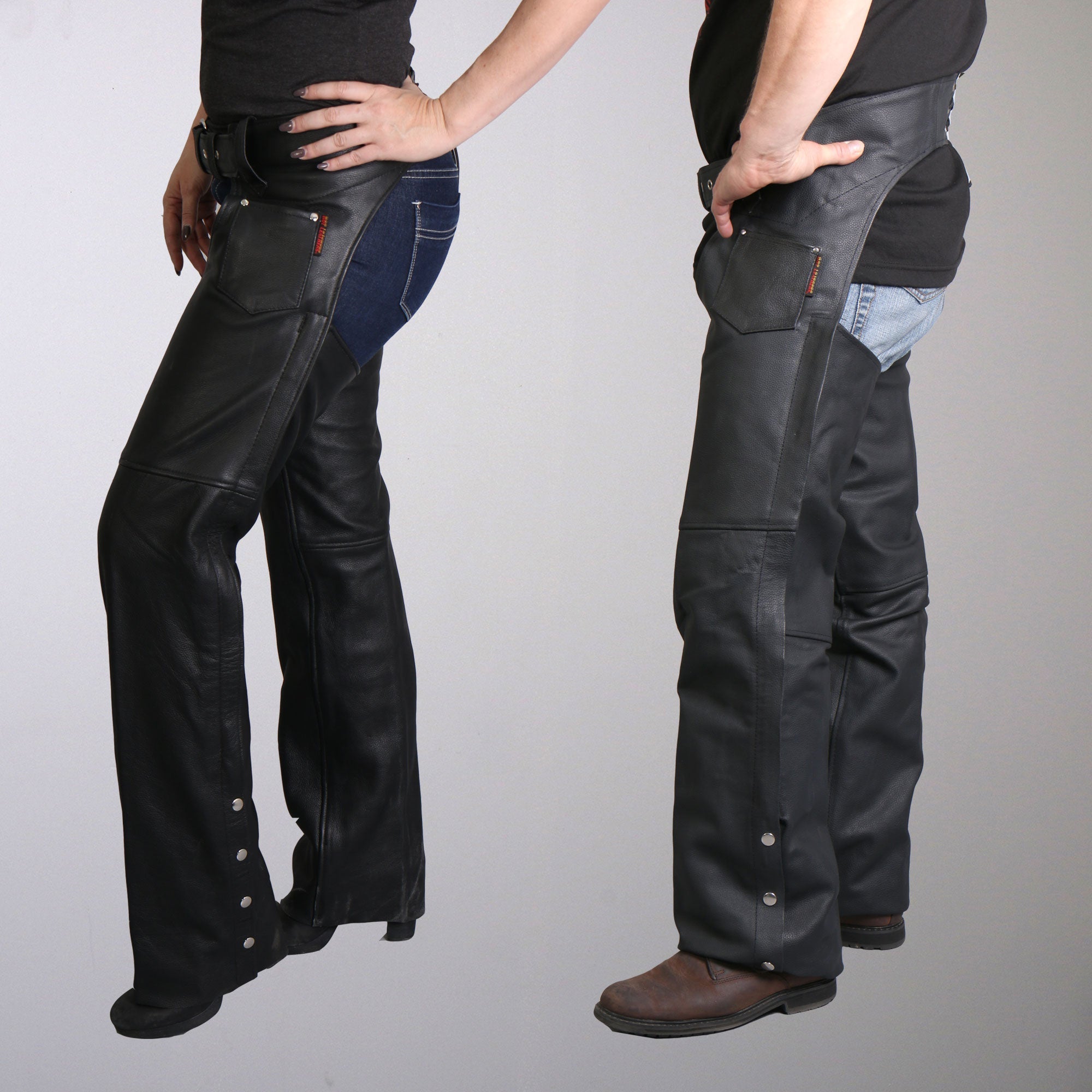 Hot Leathers CHM1001 Black Fully Lined Unisex Premium Leather Motorcycle Biker Rider Chaps