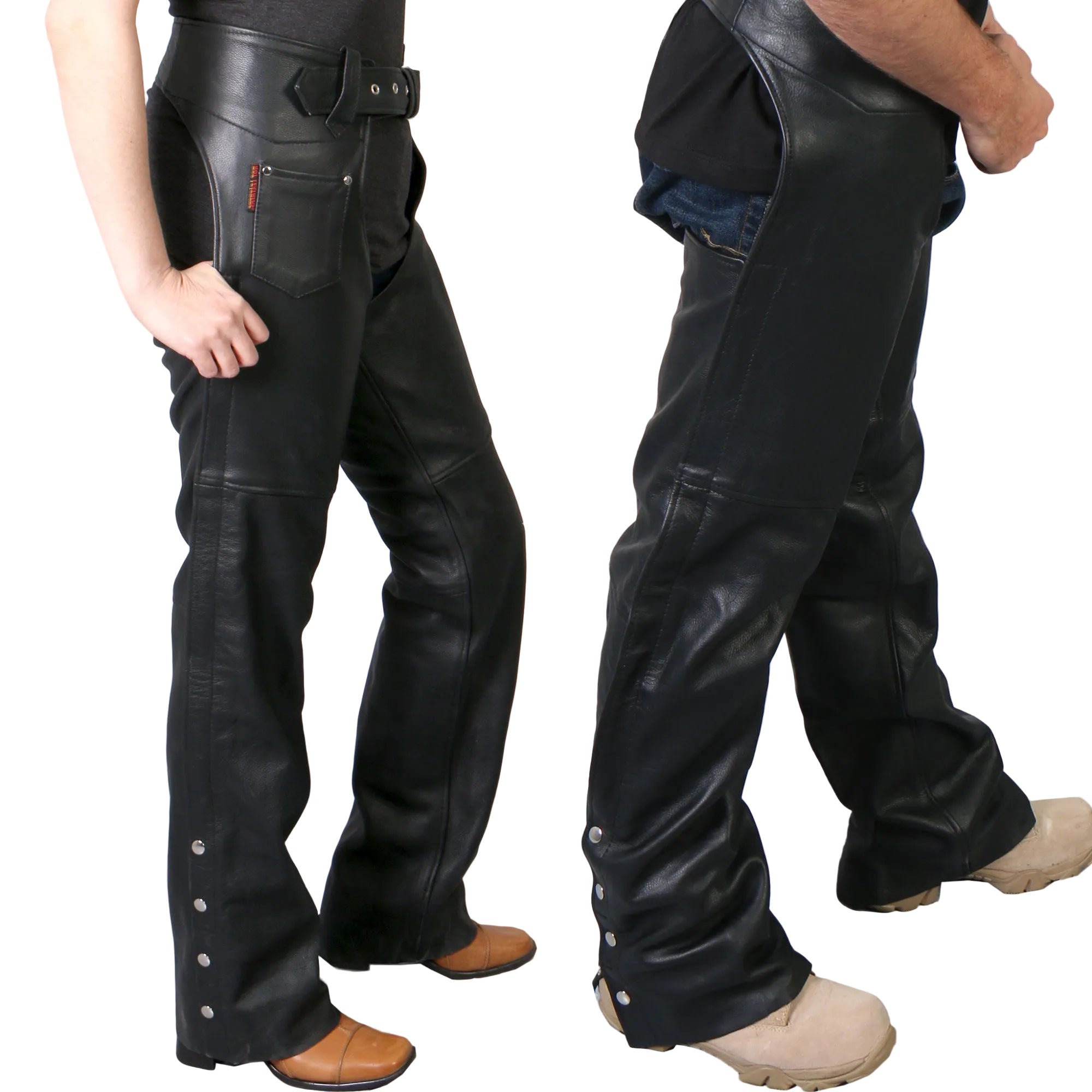 Hot Leathers CHM1005 Best Quality Fully Lined Motorcycle Unisex Black Leather Biker Chaps