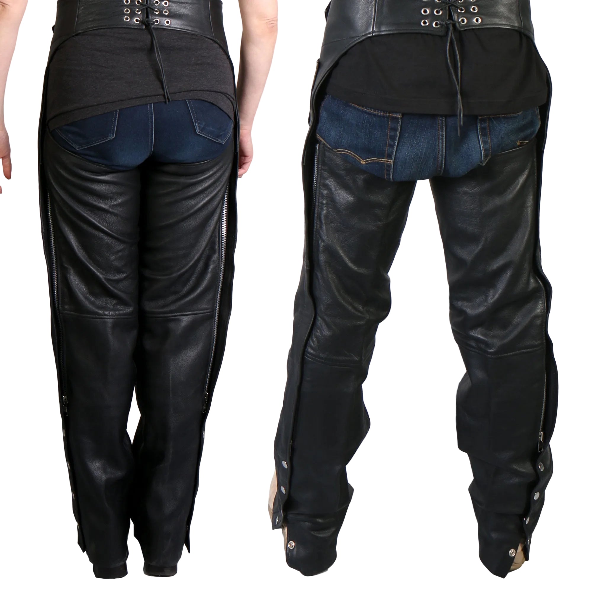 Hot Leathers CHM1005 Best Quality Fully Lined Motorcycle Unisex Black Leather Biker Chaps