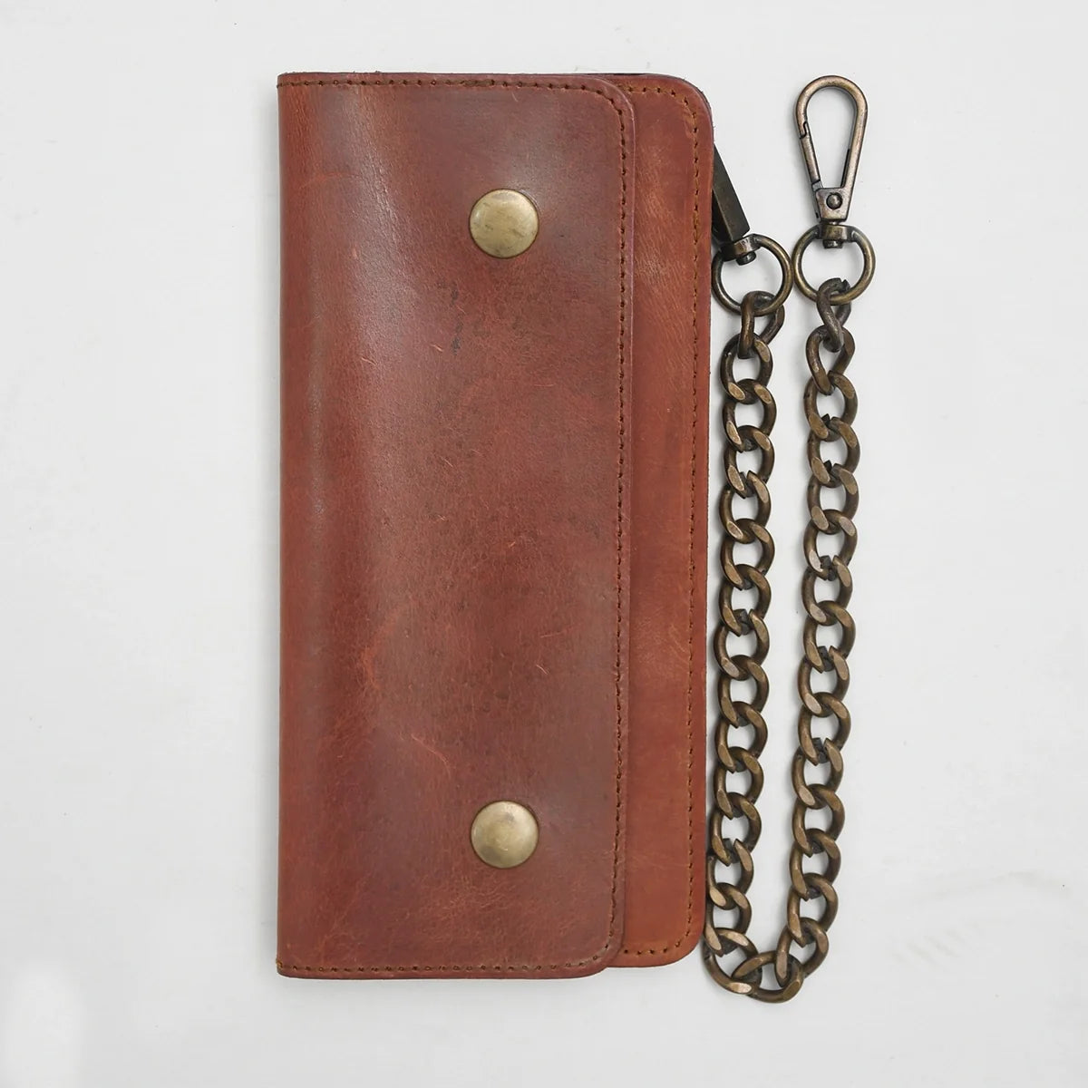 Large Vegetable Tanned Leather trucker Wallet with Chain