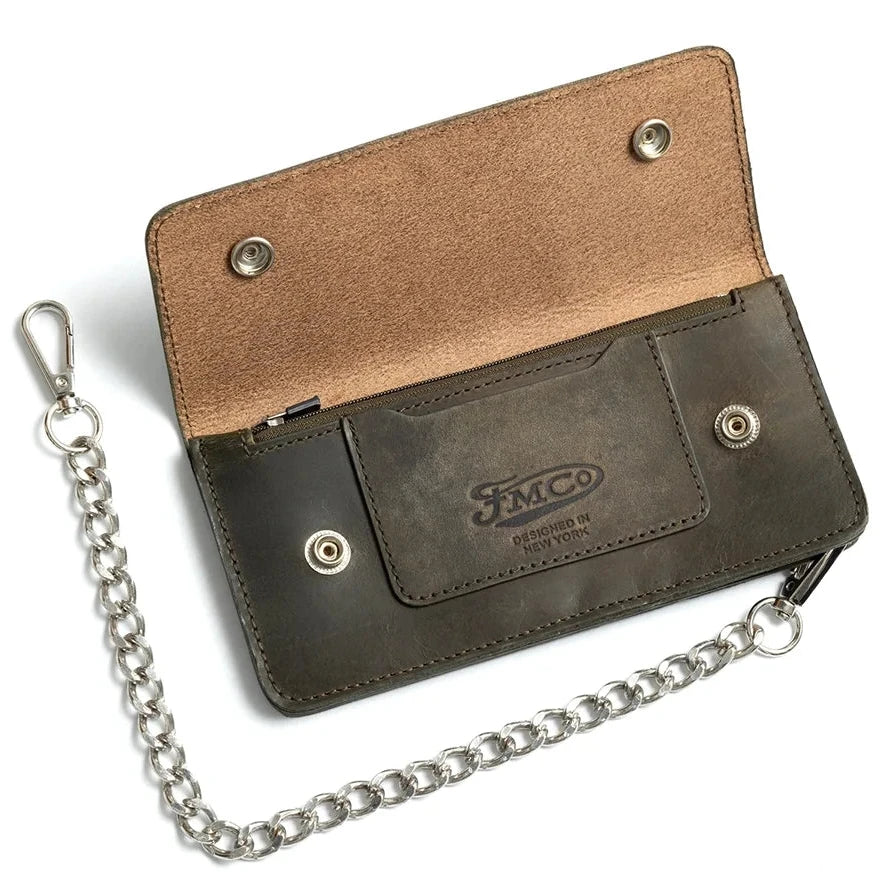 Large Vegetable Tanned Leather trucker Wallet open view